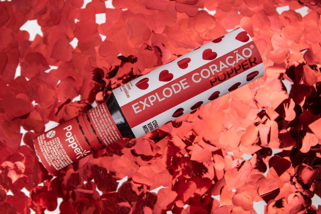 Lança Confetes Explode Coração Vermelho Metalizado Popper - 1230-H